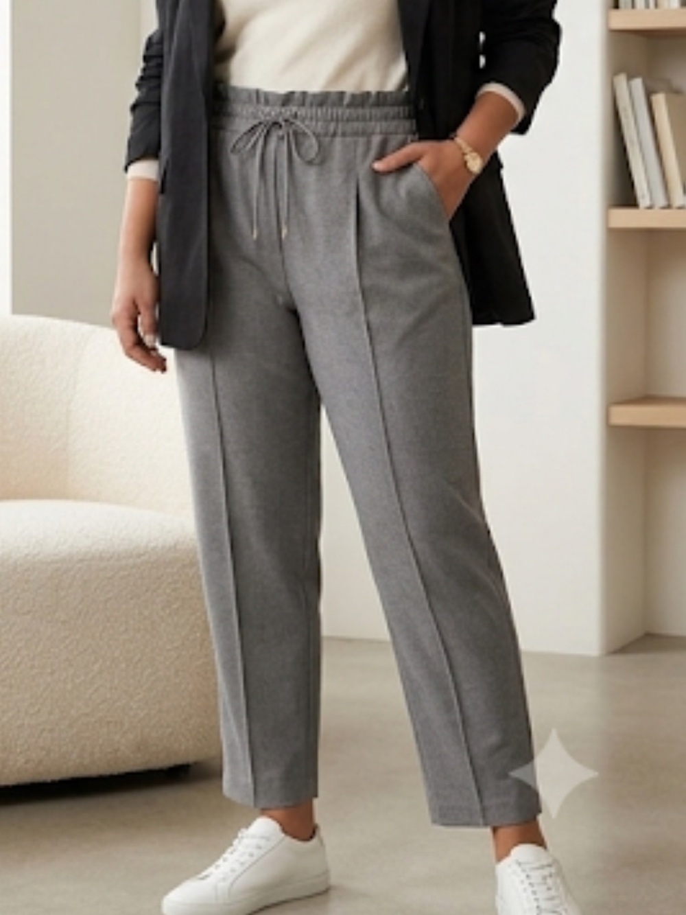 Zara Light Gray Ankle Cropped Drawstring Pants
